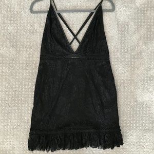 Boohoo Lace Ruffle Hem Little Black Dress